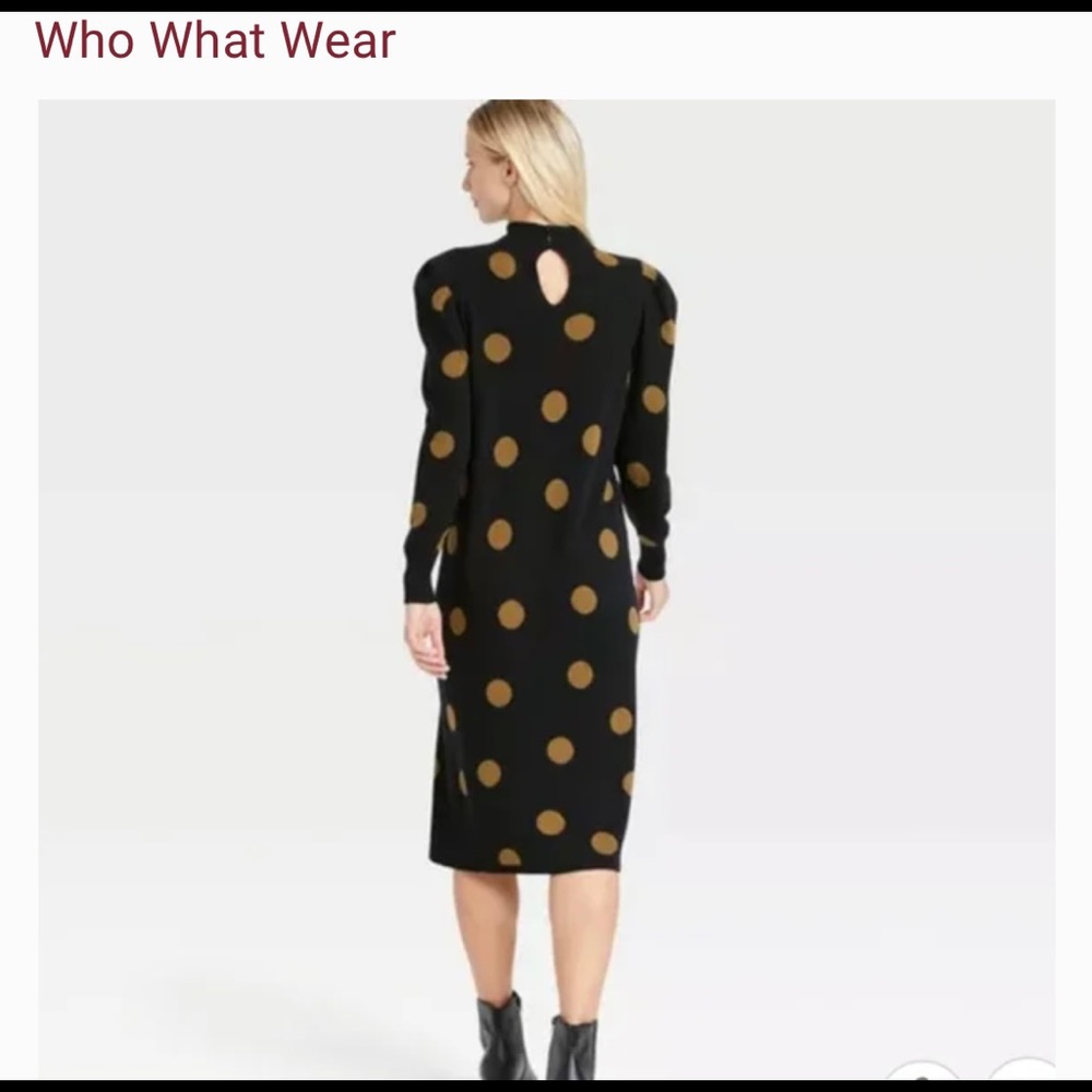 Who What Wear black & gold polka dot puff sleeve dress
